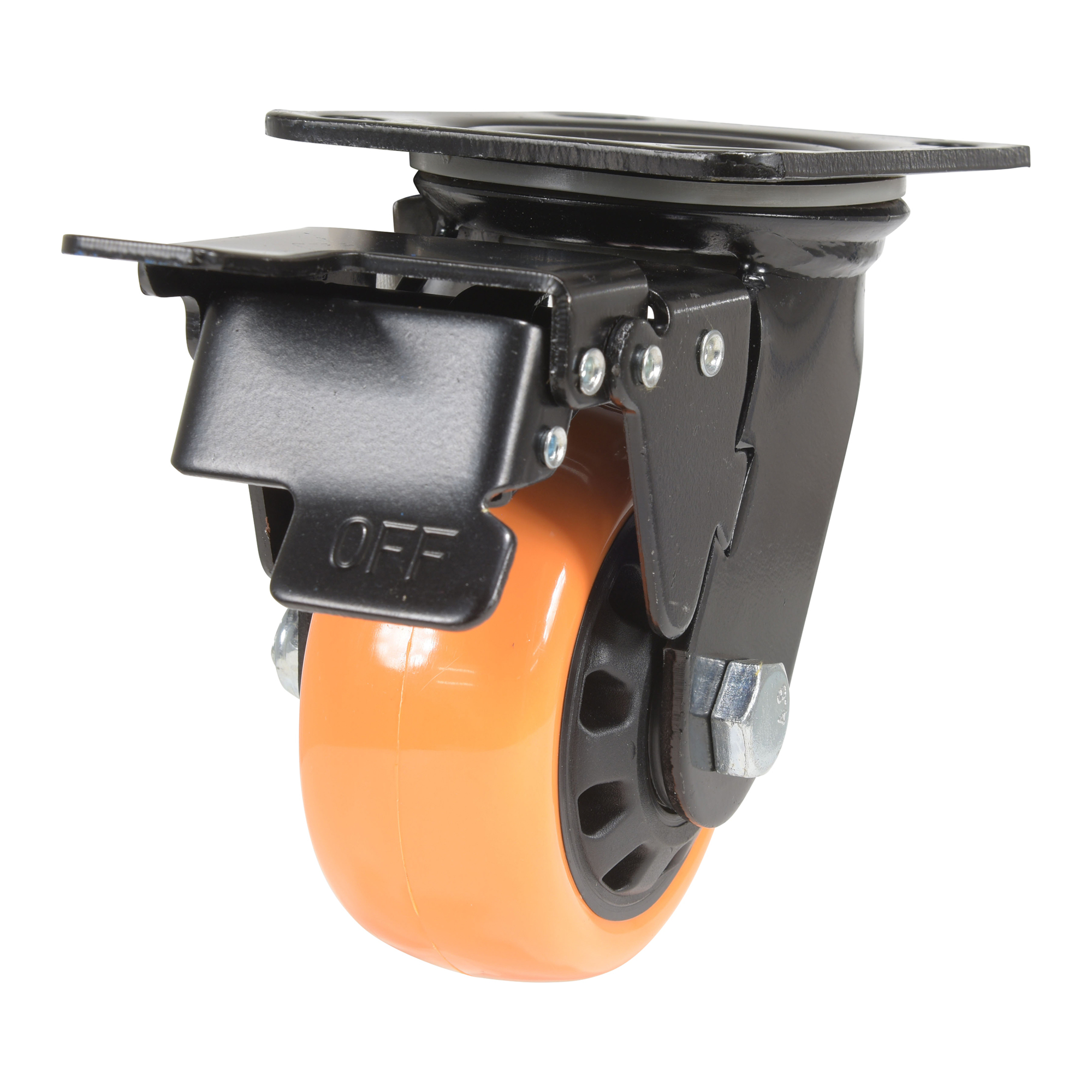 Vestil Swivel Caster with Total Brake - 4in. Dia., Polyurethane, Zinc Plated, Model# CST-BN-4X2PUP-SWTB